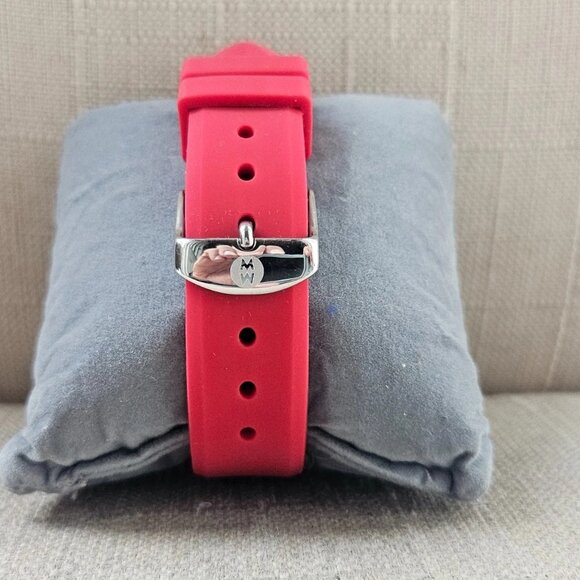 Michele Ladies Wristwatch Red Rubber Strap Analog Quartz 11 GEM Stones Watch - Picture 8 of 12